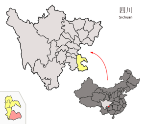 Localisation du xian de Gulin (en rose) dans la préfecture de Luzhou (en jaune)