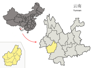 Localisation de la ville de Lincang et de sa préfecture (en jaune)