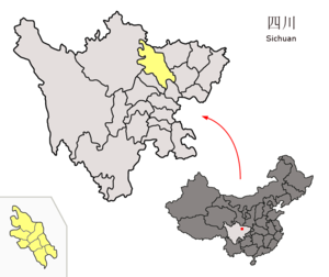 Localisation de la ville de Mianyang et de sa préfecture (en jaune)
