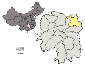 Localisation de la préfecture de Yueyang (en jaune)