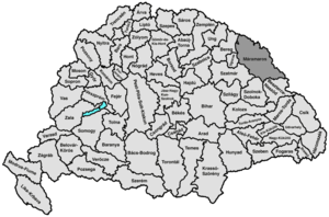 Map highlighting comitat de Máramoros comté du royaume de Hongrie