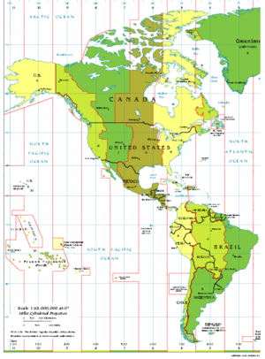 Carte de l'Amérique indiquant sa division en fuseaux horaires.