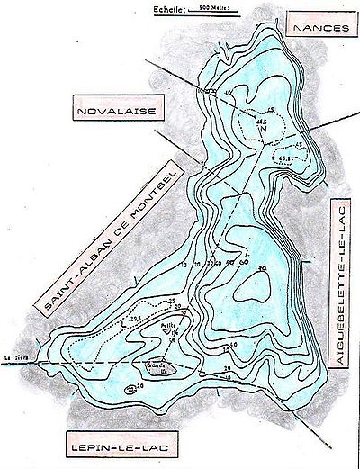 Carte bathumétrique du Lac d'Aiguebelette publiée par Delebecque en 1898