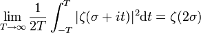 \lim_{T \rightarrow \infty}\frac1{2T}\int_{-T}^T|\zeta(\sigma+it)|^2 \mathrm dt=\zeta(2\sigma)