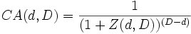  CA(d,D) = \frac{1}{(1+Z(d,D))^{(D-d)}} 