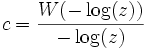 c=\frac{W(-\log(z))}{-\log(z)}