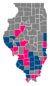 Les comtés en rose sont remportés par Edwards, les comtés en bleu foncé par Sloo
