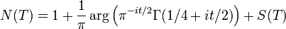  N(T)= 1+\frac1{\pi}\arg\Big(\pi^{-it/2}\Gamma(1/4+it/2)\Big)+S(T)