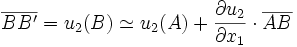 \overline{BB'} = u_2(B) \simeq u_2(A) + \frac{\partial u_2}{\partial x_1} \cdot \overline{AB}