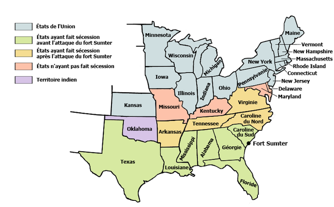 Après l'attaque du fort Sumter, quatre nouveaux états rejoignent la Confédération.