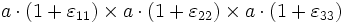 a \cdot (1 + \varepsilon_{11}) \times a \cdot (1 + \varepsilon_{22}) \times a \cdot (1 + \varepsilon_{33})