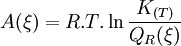 A(\xi)=R.T.\ln\frac{K_{(T)}}{Q_R(\xi)}~