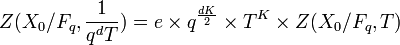 Z(X_{0}/F_{q},\frac{1}{q^dT}) = e \times q^{\frac{dK}{2}} \times T^K \times Z(X_{0}/F_{q}, T)