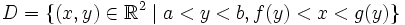 D = \{ (x,y)\in\R^2\mid  a<y<b, f(y)<x<g(y)\}