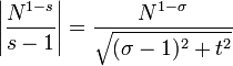 \left|\frac{N^{1-s}}{s-1}\right|=\frac{N^{1-\sigma}}{\sqrt{(\sigma-1)^2+t^2}}
