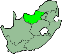 Localisation de la province de la province du Nord-Ouest (en vert clair) à l'intérieur de l'Afrique du Sud