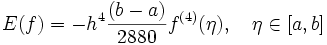 E(f) = -h^4 \frac{(b-a)}{2880} f^{(4)}(\eta),\quad \eta\in [a,b]