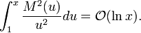 \int_1^x{\frac{M^2(u)}{u^2}du}=\mathcal{O}(\ln x).