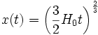 x(t) = \left(\frac{3}{2} H_0 t \right)^\frac{2}{3}
