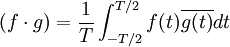 (f\cdot g)= \frac1T\int_{-T/2}^{T/2} f(t)\overline{g(t)} dt