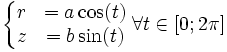 \left\{\begin{matrix} r & = a\cos(t) \\ z & = b\sin(t)\end{matrix}\right.\forall t \in [0;2\pi]