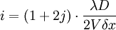 i = (1 + 2j) \cdot \frac{\lambda D}{2V \delta x}