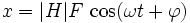 x = |H| F\, \cos (\omega t + \varphi)\,