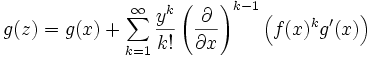 g(z)=g(x)+\sum_{k=1}^\infty\frac{y^k}{k!}\left(\frac\partial{\partial x}\right)^{k-1}\left(f(x)^kg'(x)\right)