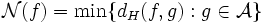 \mathcal{N}(f)=\min \{d_H(f,g) : g\in \mathcal{A}\}