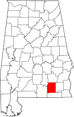 Localisation du comté de Coffee (en rouge) dans l'Alabama