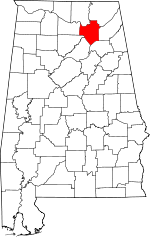 Localisation du comté de Marshall (en rouge) dans l'Alabama