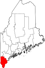 Carte situant le comté de York (en rouge) dans l'état du Maine
