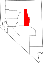 Carte situant le comté d'Eureka (en rouge) dans l'État du Nevada