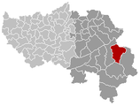 Situation de la commune au sein de l'arrondissement de Verviers et de la province de Liège