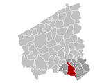 Situation de la ville au sein de l'arrondissement de Courtrai et de la province de Flandre occidentale