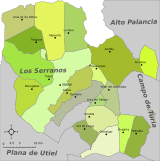 Situation de Bugarra dans la comarque des Serranos