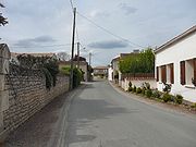 Une rue de village bordée de maisons basses à toits de tuiles canal et façades peintes blanc ou murs en pierre