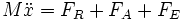 M \ddot{x} = F_R + F_A + F_E