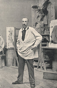 Aimé-Jules Dalou dans son atelier.