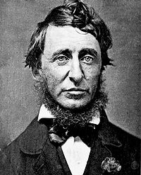Portrait par Benjamin D. Maxham (daguerréotype), en noir et blanc de Henry David Thoreau, en juin 1856. L'écrivain poste une barbe-collier et est habillé d'une redingote noire, d'une chemise blanche et d'un noeud papillon noir. Ses yexu sont clairs et son regard, sérieux. Ses cheveux sont quelque peu ébouriffés.