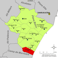 Localisation d'Almenara dans la Plana Baixa