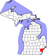 Map of Michigan highlighting Wayne County.svg