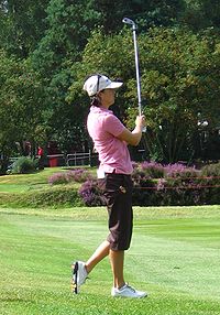 Stacy Prammanasudh playing her approach shot to the second green during last practive round at Ricoh WBO 08.jpg