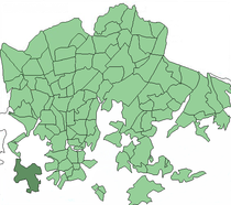 Carte de localisation de Lauttasaari dans la municipalité d'Helsinki.