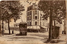 Carte postale ancienne montrant un tramway de l'Est Parisien à Bagnolet au début du XXe siècle