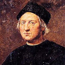 Portrait présumé de Christophe Colomb, attribué à Ridolfo del Ghirlandaio : yeux bleus, visage allongé au front haut, nez aquilin, menton orné d'une fossette, cheveux devenus blancs dès l'âge de 30 ans[1].