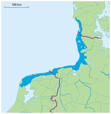 Carte de la Mer des Wadden en bleu foncé