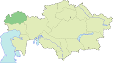 Localisation de l'oblys du Kazakhstan occidental (en rouge) à l'intérieur du Kazakhstan