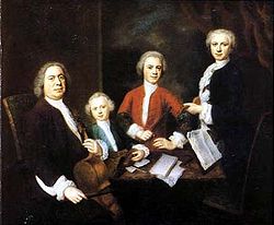 Christian Ferdinand Abel (à gauche) et trois de ses fils, dont Leopold August Abel et Karl Friedrich Abel