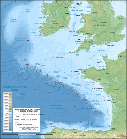 Carte bathymétrique du golfe de Gascogne et de ses abords.